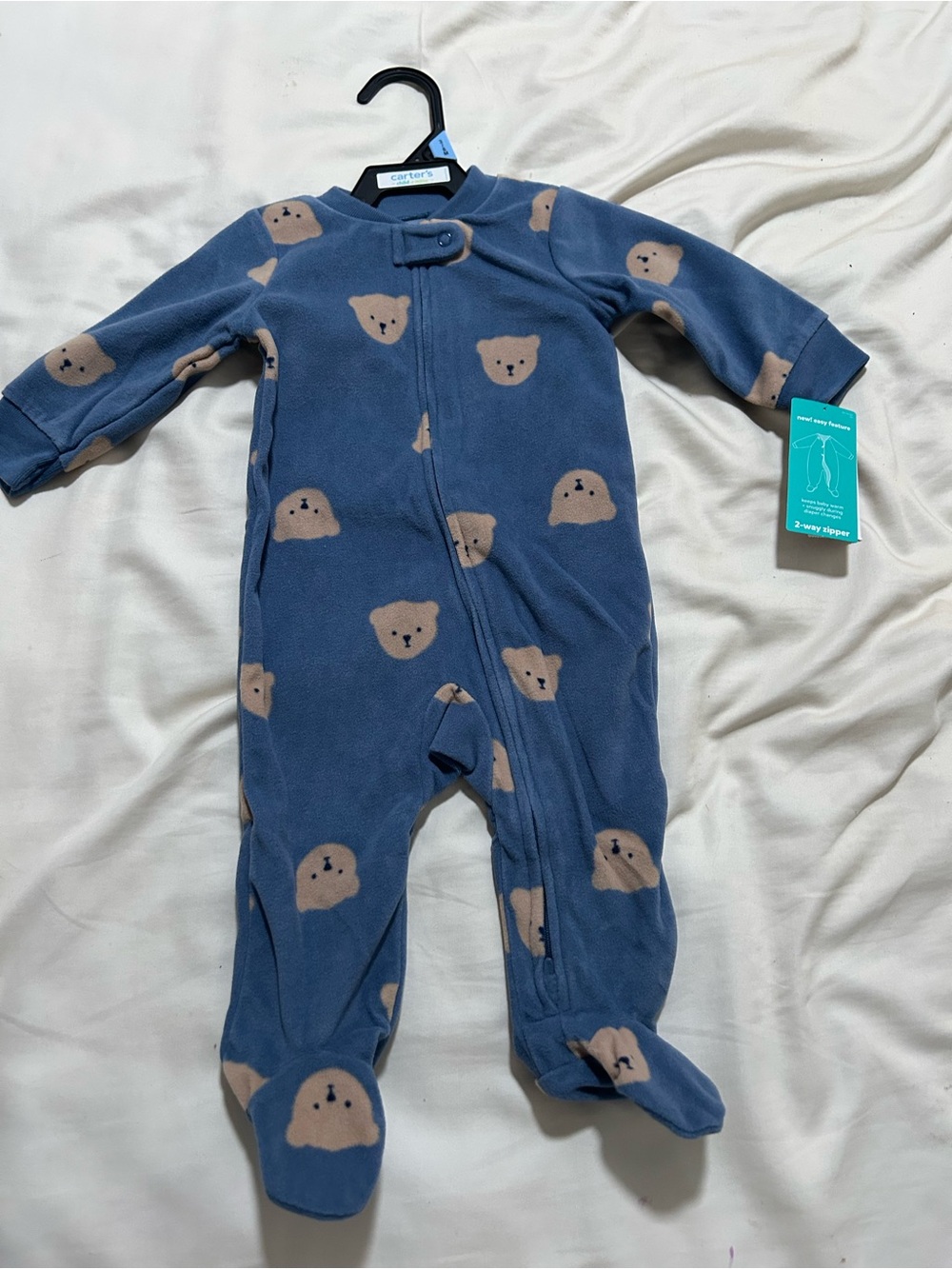 NWT Carter's Blue Bear Print Fleece One-Piece Pajamas Sz 3-6m
